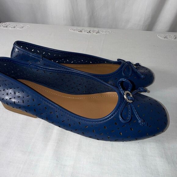 Nautica Navy Blue Perforated Ballet Flats | Bow Accent Slip-On Shoes | Casual Co - Picture 6 of 11
